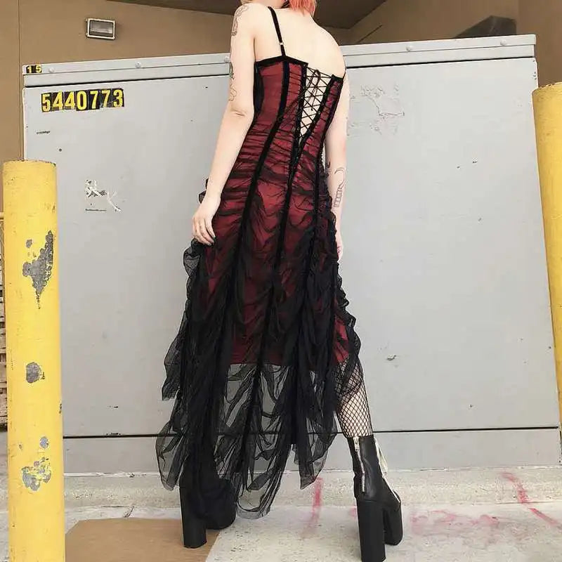 Alternative Gothic Red Black Ruffle Occasion Dress