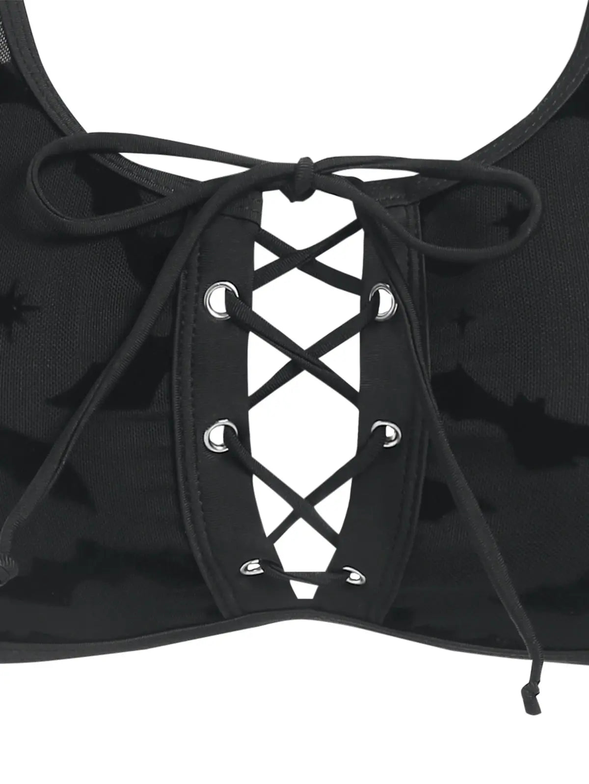 Gothic Black Mesh Bat Print Vintage Style Padded Bikini Swimwear Beachwear