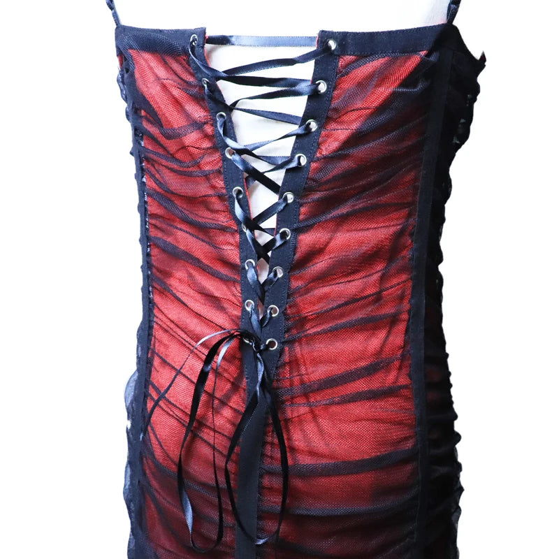 Alternative Gothic Red Black Ruffle Occasion Dress