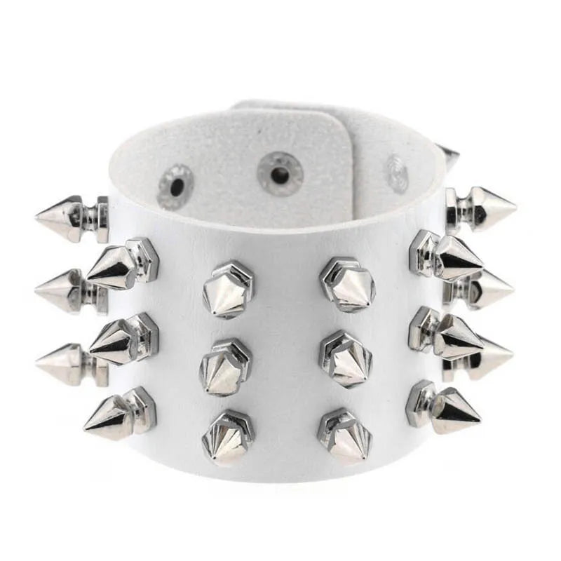 Leather Rock Rivet Chains Gothic Wide Studded Cuff Leather Bracelet Bangle Men