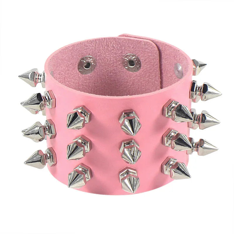 Leather Rock Rivet Chains Gothic Wide Studded Cuff Leather Bracelet Bangle Men