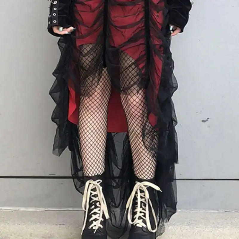 Alternative Gothic Red Black Ruffle Occasion Dress