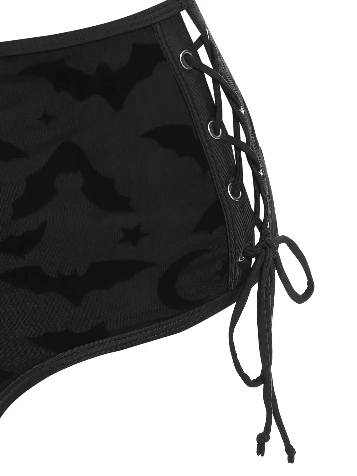 Gothic Black Mesh Bat Print Vintage Style Padded Bikini Swimwear Beachwear