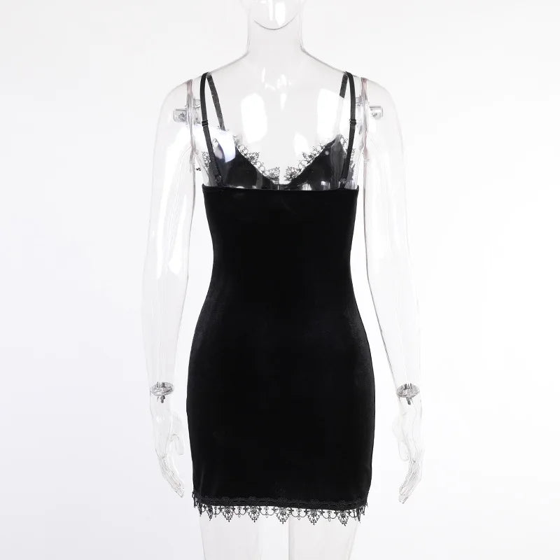 Sexy Black Velvet Gothic Cross Bodycon Mini Dress Clubwear Lingerie