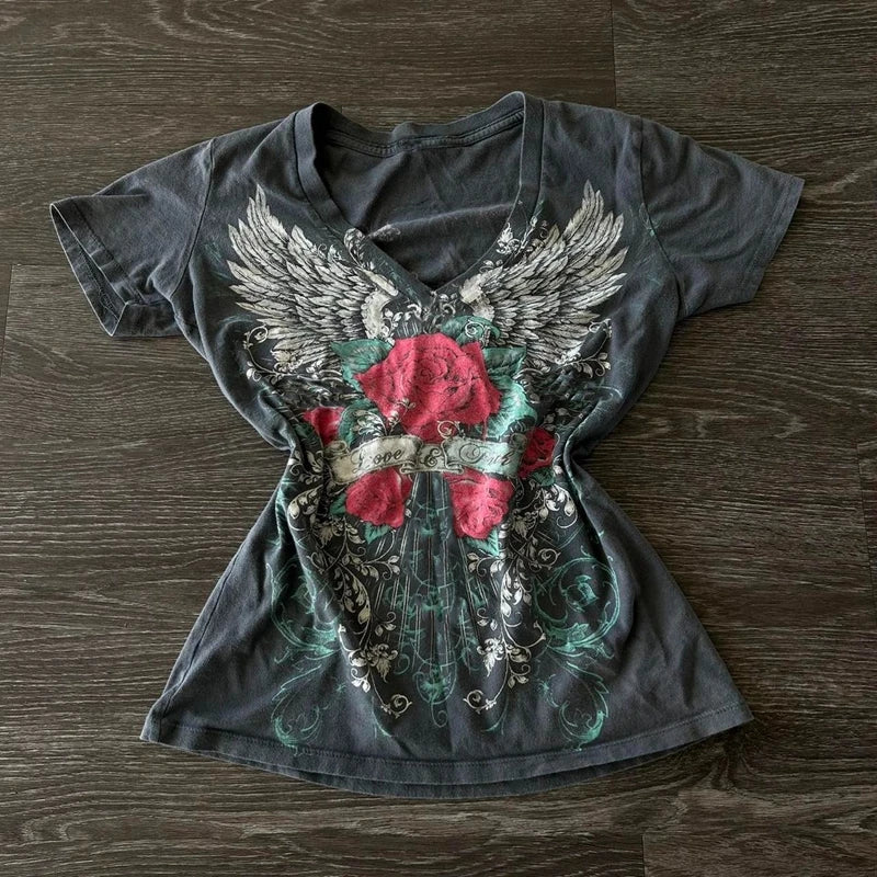 Gothic Roses Wings Vintage 90s TShirt