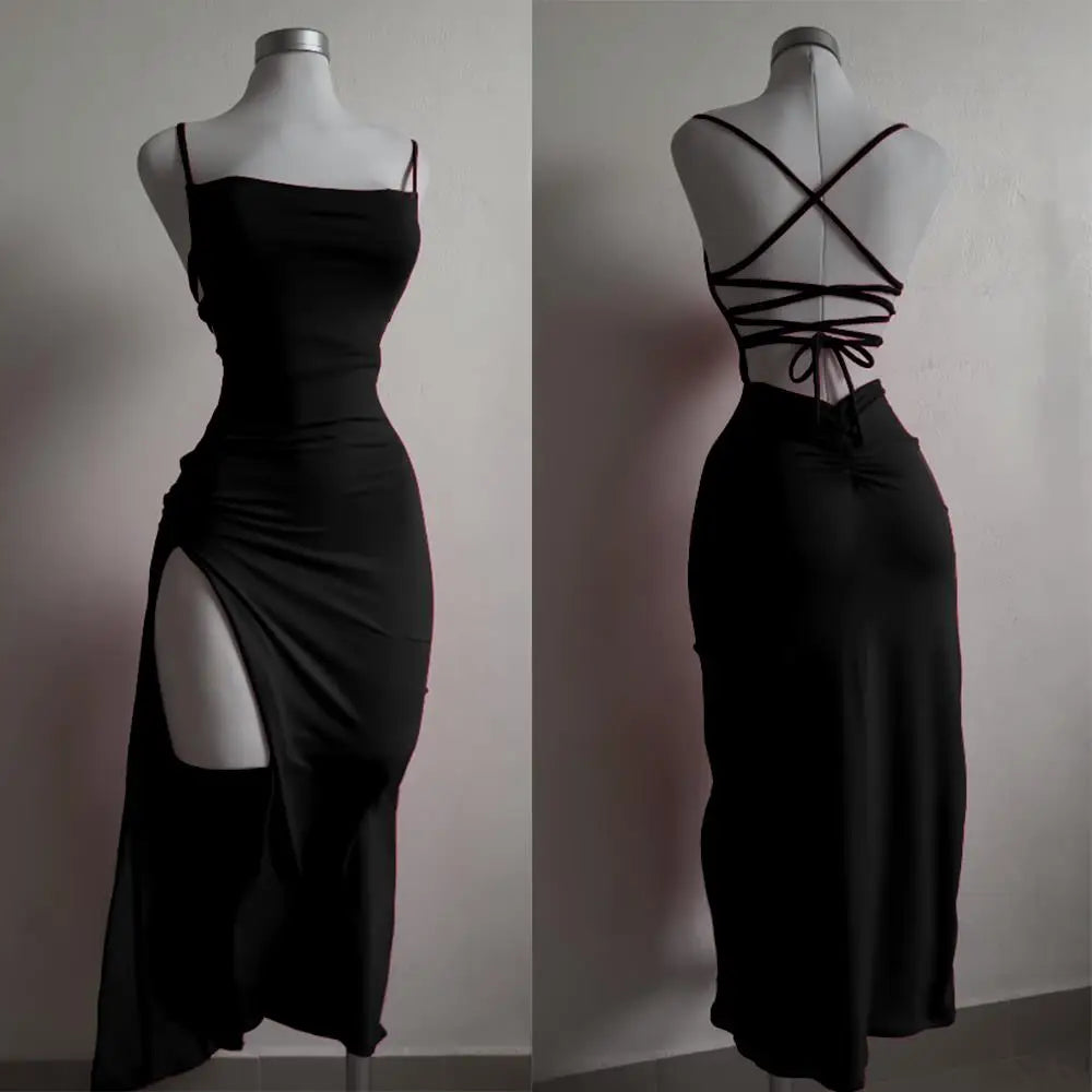 Sexy Slit Y2K Strappy Bodycon Clubwear Party Dress