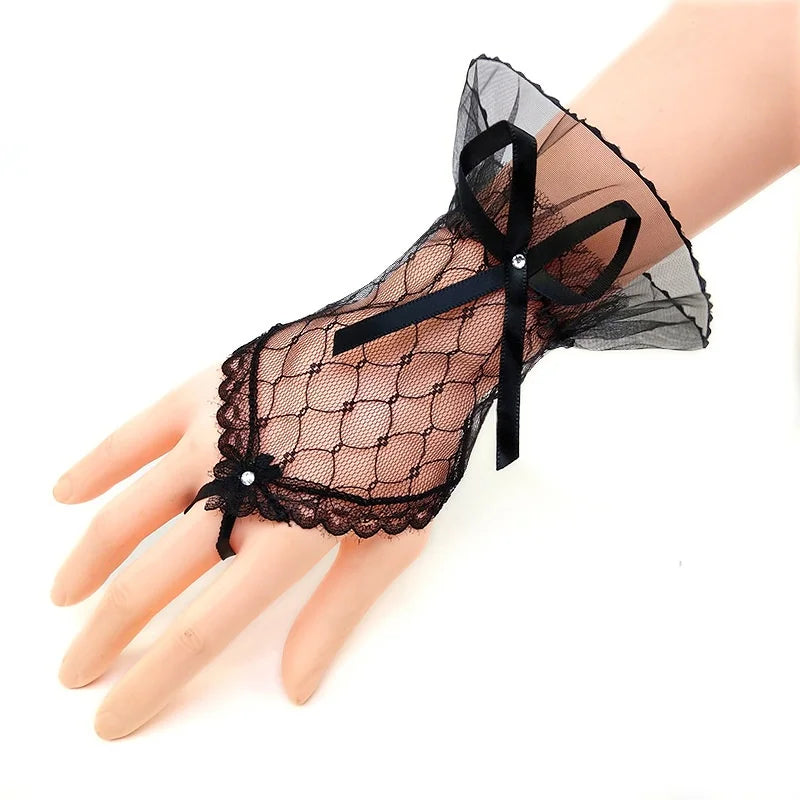 Gothic Lolita Antique Lace Short Fingerless Gloves Fancy Dress Costume Accessory