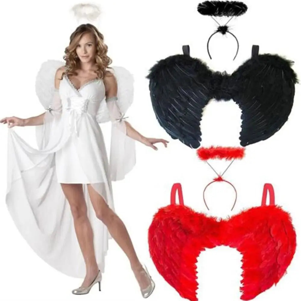 Angel Fairy Feather Wings Halo Halloween Fancy Dress Costume Accessories Good Bad Devil