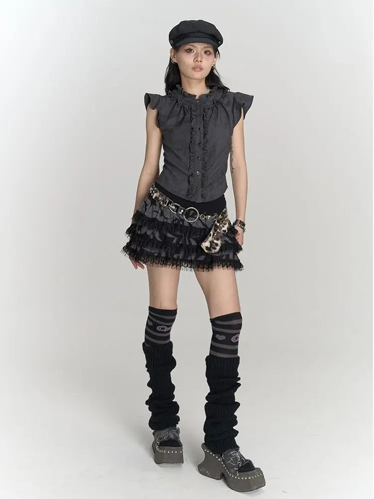 Victorian Gothic Fitted Short Sleeve Blouse