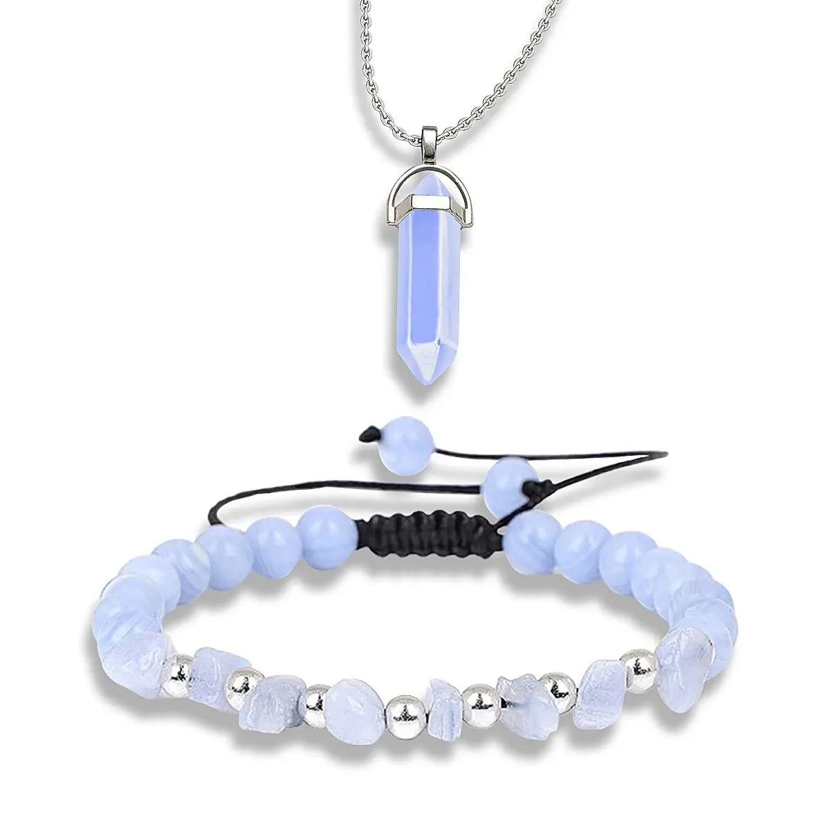 Anxiety Energy Healing Necklace Pendant, Round Bead Crystal Bracelet Jewellery Set