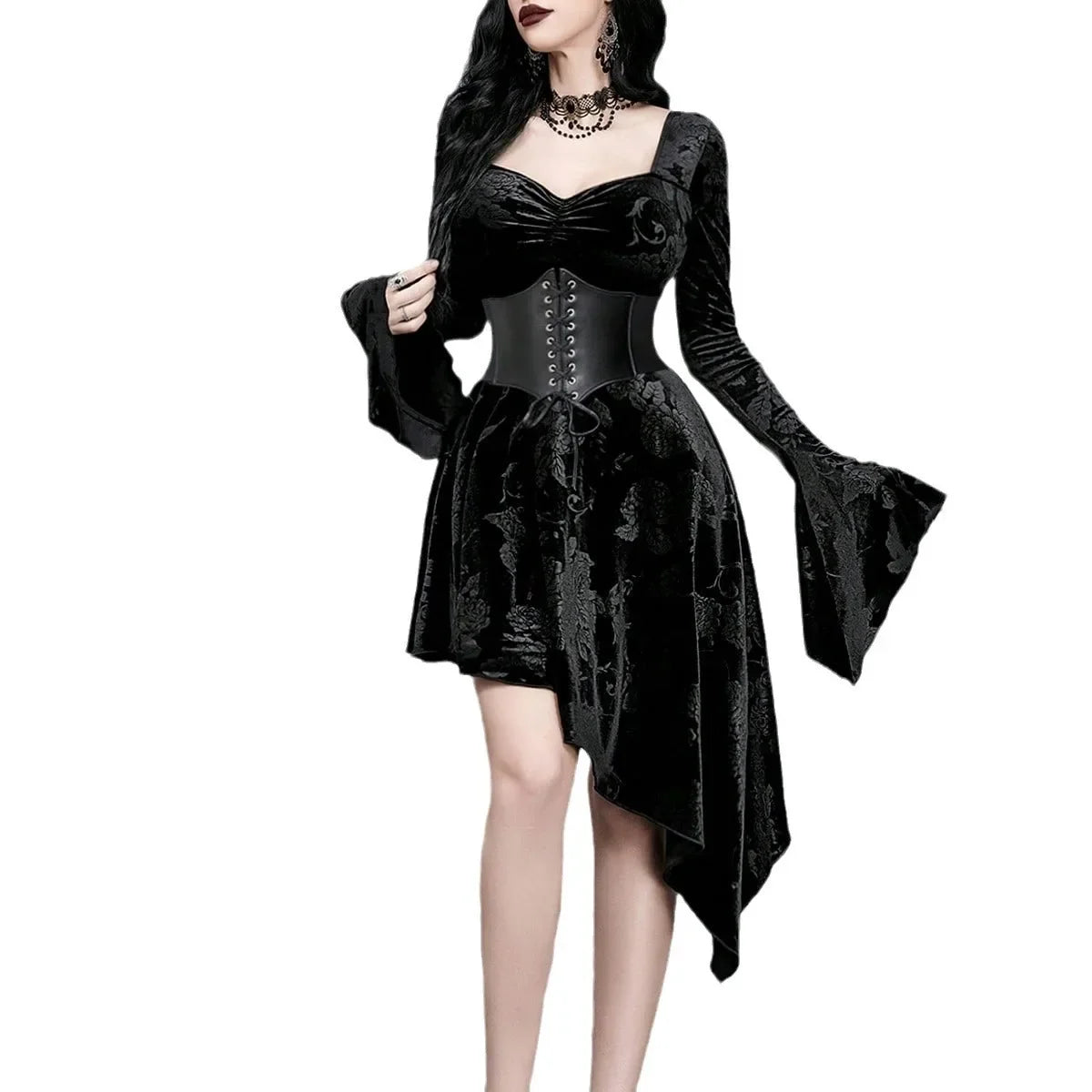 Gothic Black Velvet Occasion Dress Halloween Gown
