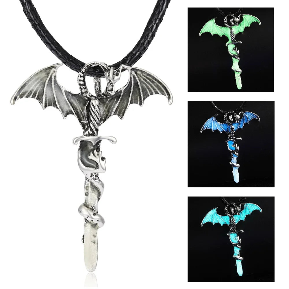 Magic Glowing Luminous Gothic Dragon Pendants Necklaces Mens Jewelry Glow In The Dark Necklace