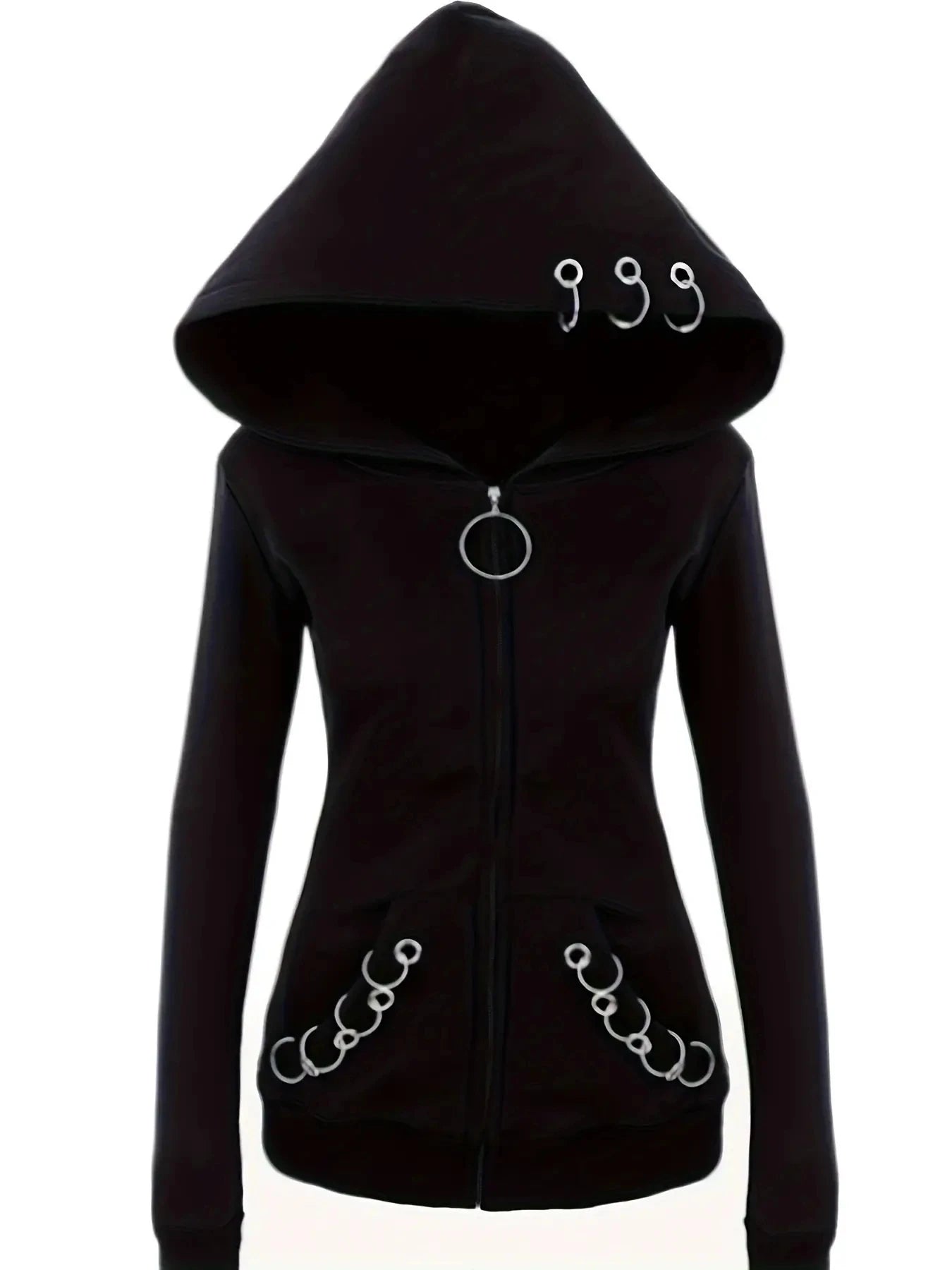 Gothic Punk Full-Zip Hooded Sweatshirt Emo Hoodie Cardigan Jacket