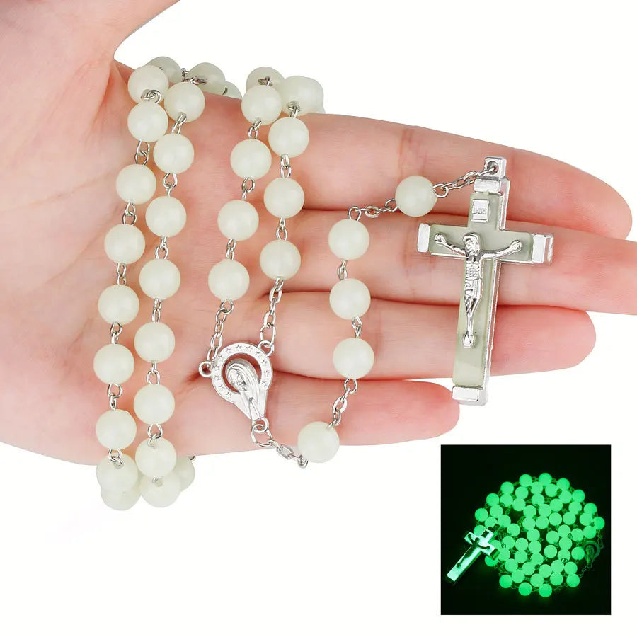 Glow In The Dark Christian Rosary Necklace Luminous Christian Catholic Cross Faith Jewellery