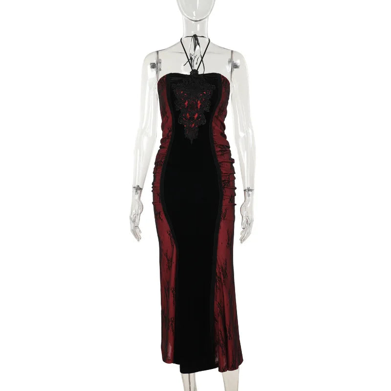 Victorian Gothic Velvet Lace Mesh Vampire Long Mermaid Dress