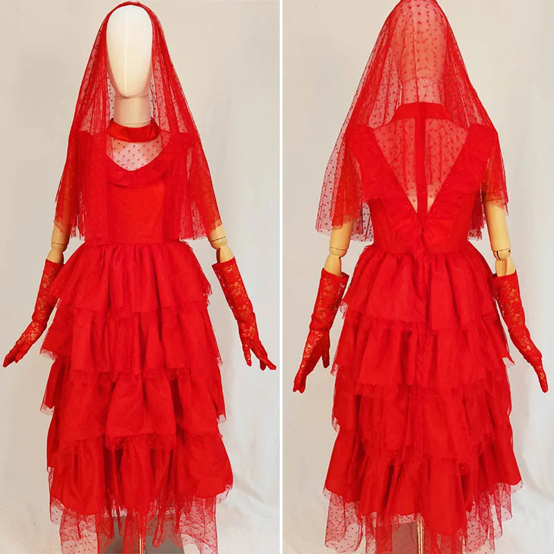 Red Bride Fancy Dress Lydia Deetz Beetlejuice Wedding Costume