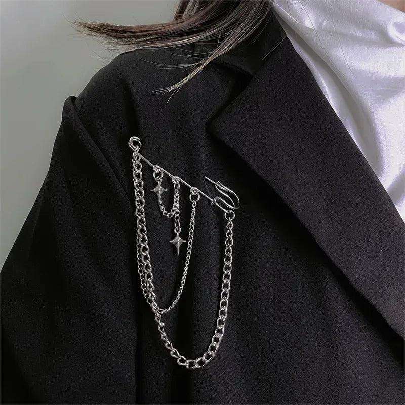 Dark Tassel Pendant Metal Butterfly Chain Brooch Chain Metal Beads Safety Pin
