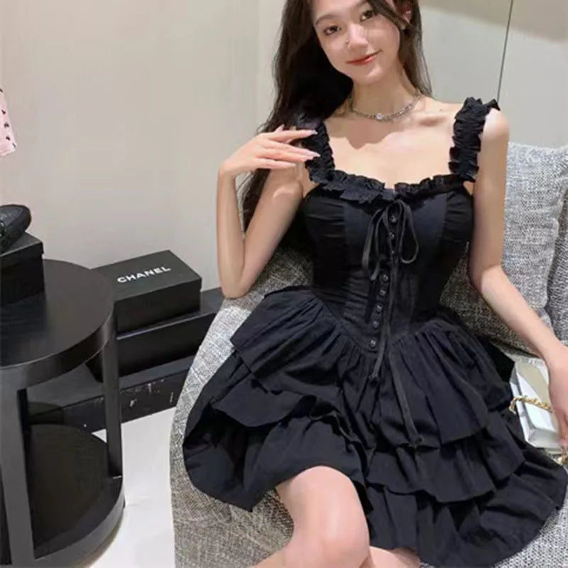 Gothic Black Sexy Corset Style Party Ruffles Dresses
