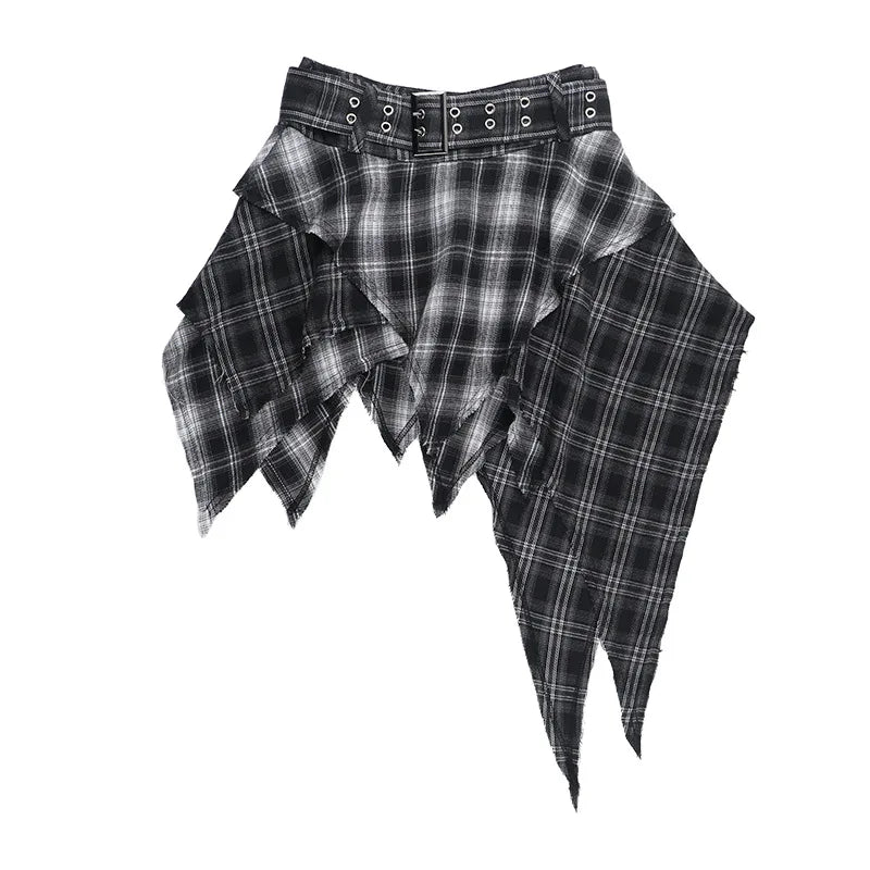 Goth Dark Punk Grunge Tartan Plaid Irregular Hem Short Skirts