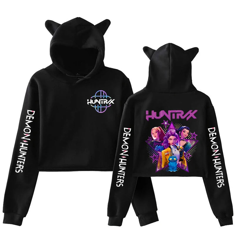 Women Cat Ears Crop Jumper Kpop Demon Hunters Hoodie Sweatshirt Huntrix Adult Sweater