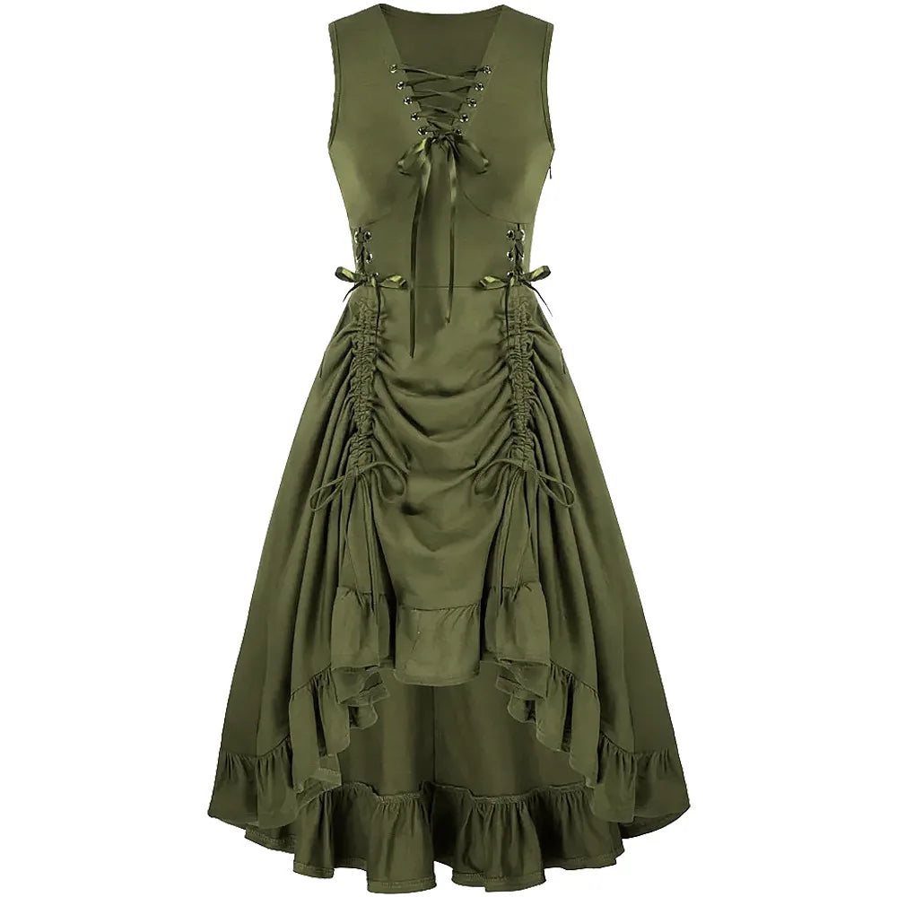 Gothic Frill Lace up Pirate Medieval Renaissance Steampunk Costume Dress