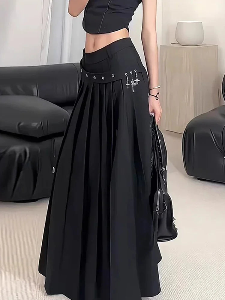 Long Black Gothic Maxi Skirt Side Slit
