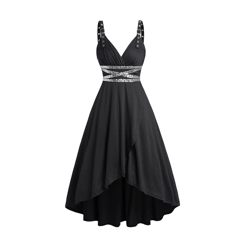 Gothic Black Vintage Sequins Swing Party Dress