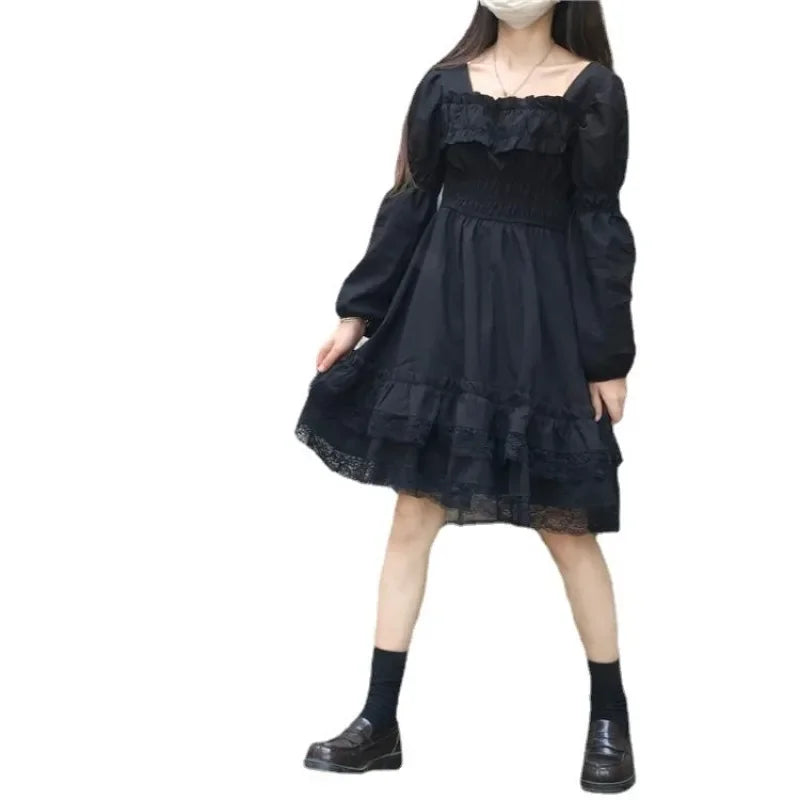 Gothic Black Lace Ruffle Dress