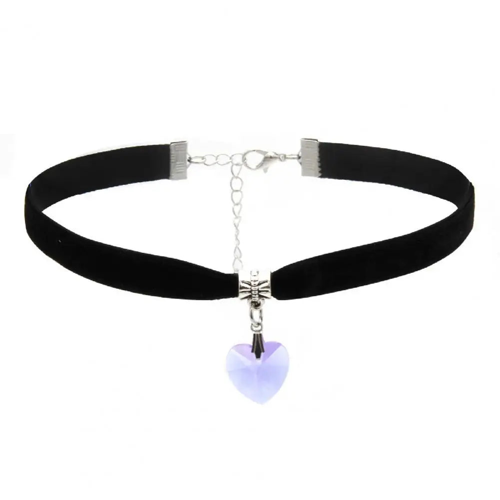 Velvet Heart Pendant Choker Necklace Adjustable Vintage Gothic Style