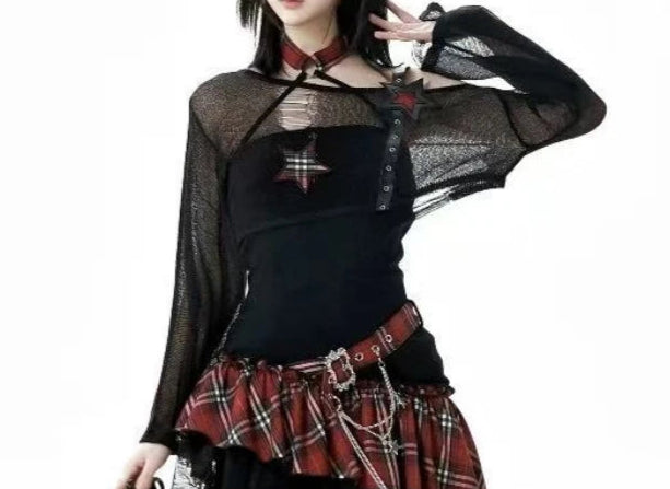 Unique Punk Gothic Tartan Plaid Dress Skirt Outfit
