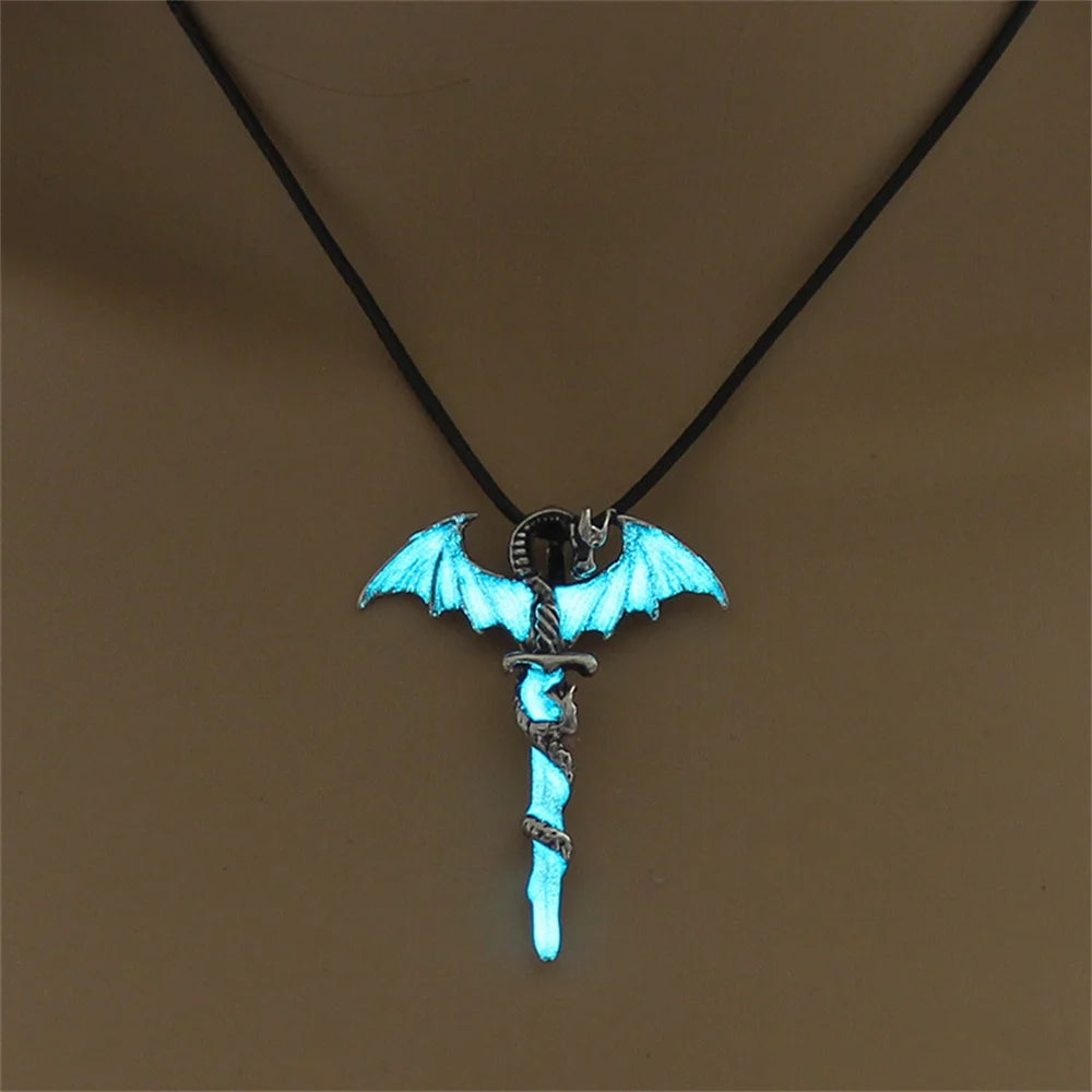 Magic Glowing Luminous Gothic Dragon Pendants Necklaces Mens Jewelry Glow In The Dark Necklace