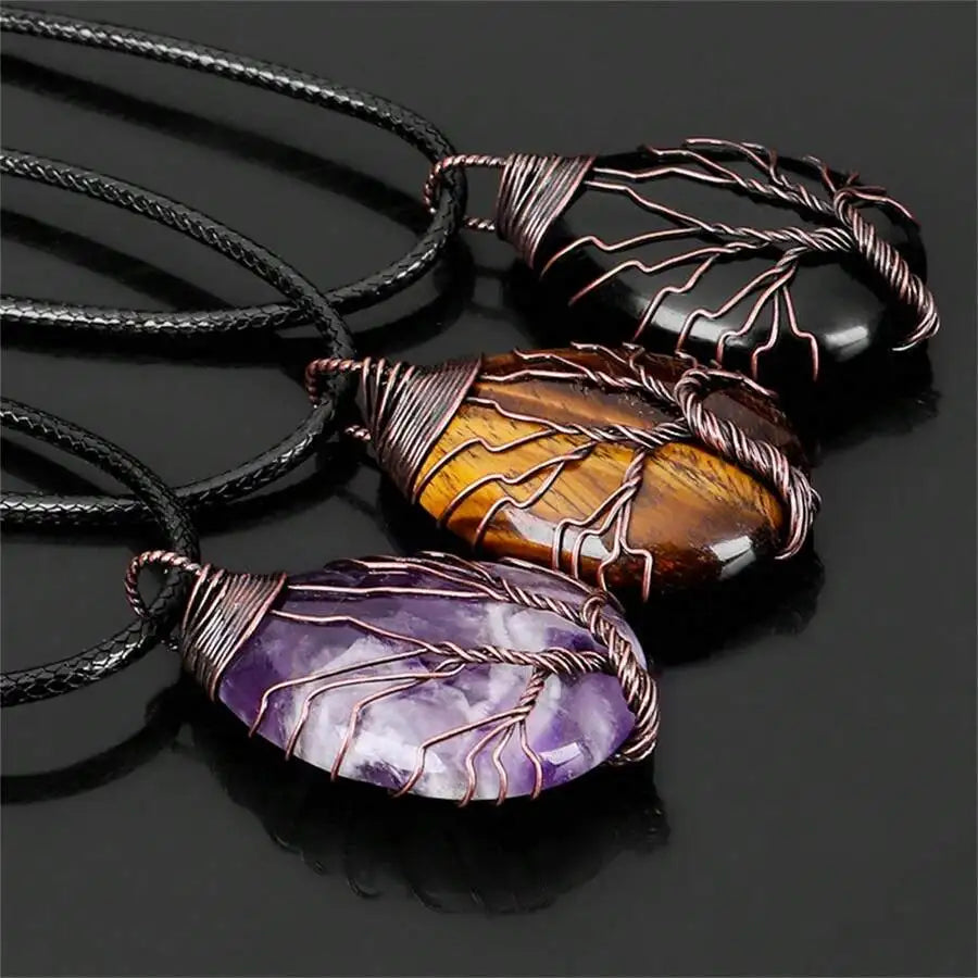 Natural Crystal Rose Quartz Tree Amethyst Pendant Jewelry