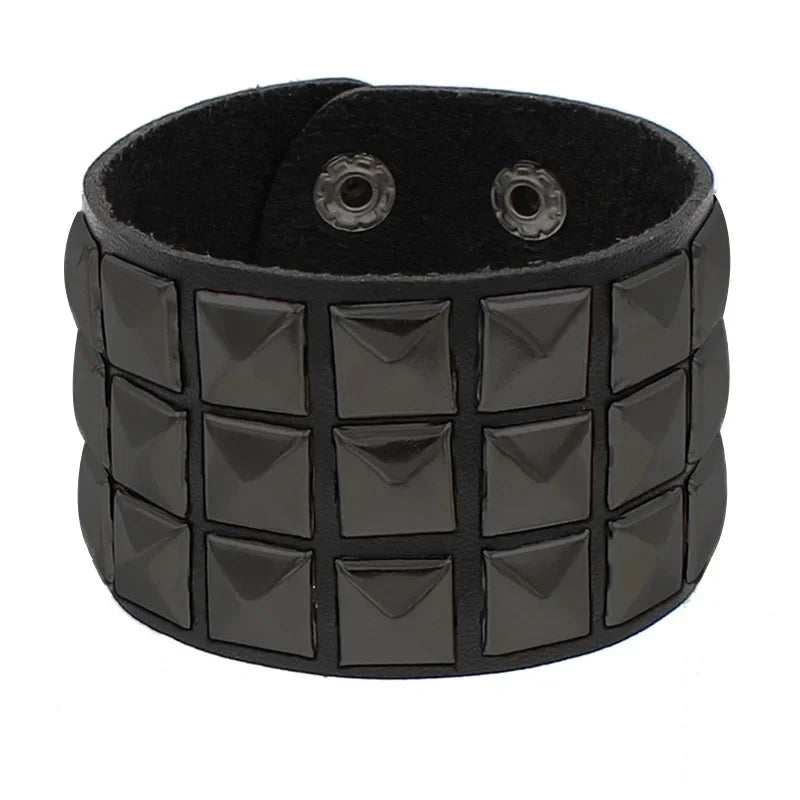 Black Silver Metal Arm Cuff Studded Bracelet