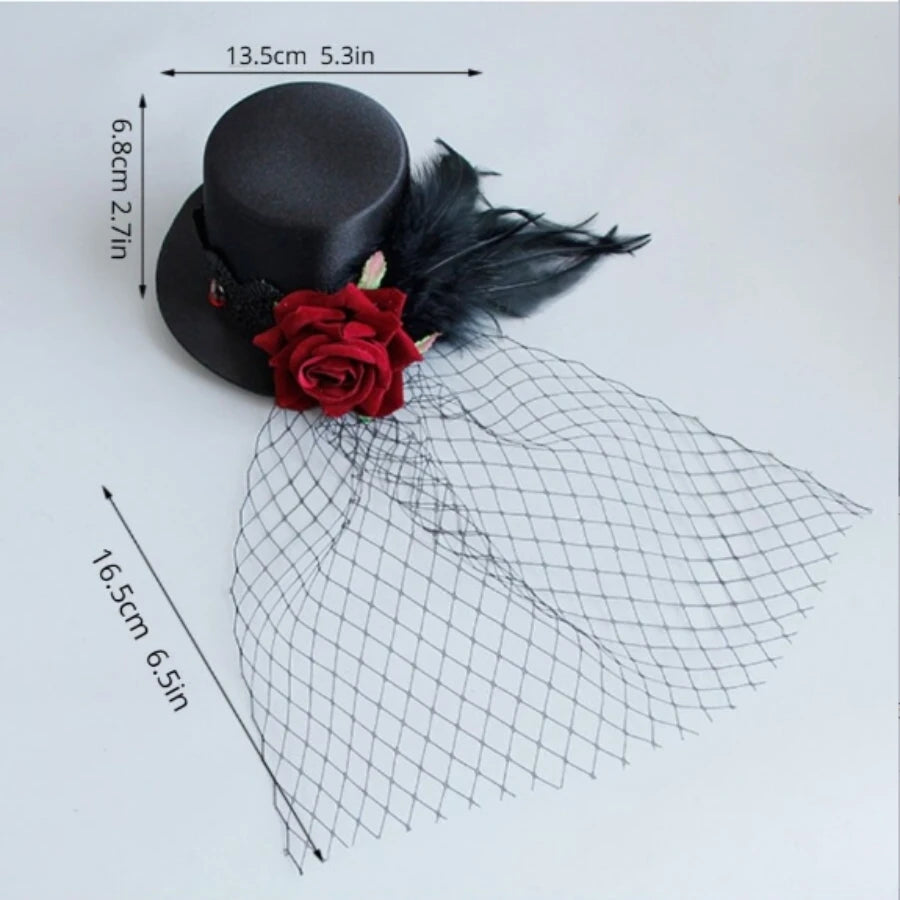 Steampunk Victorian Vampire Gothic Mini Top Hat Fascinator Black Veil Halloween Fancy Dress Costume