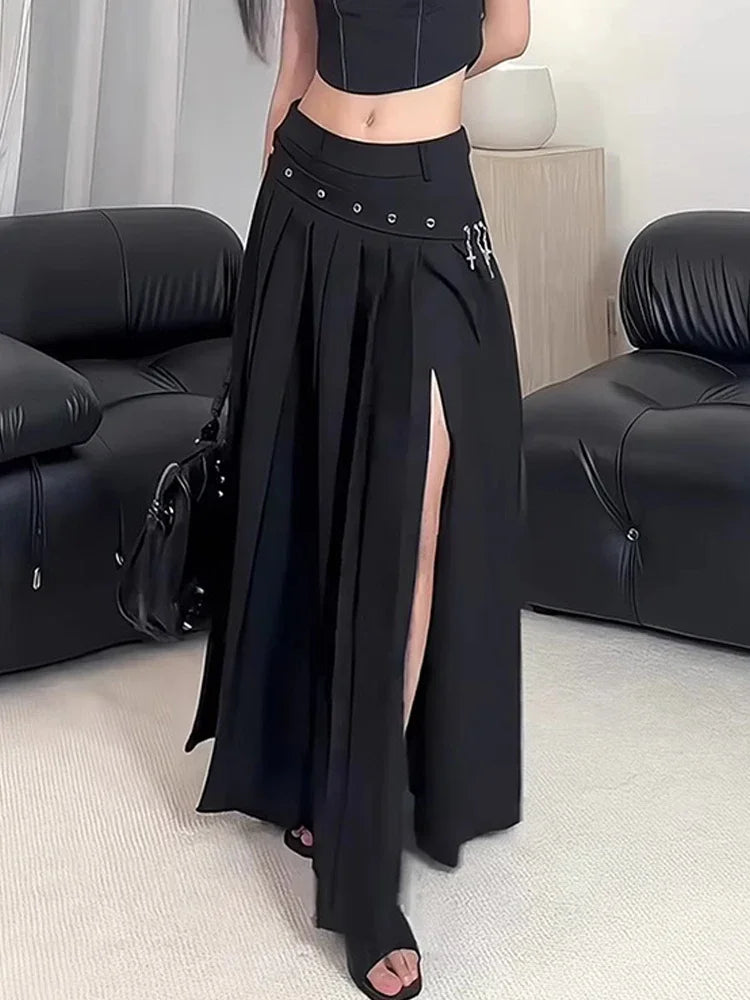 Long Black Gothic Maxi Skirt Side Slit
