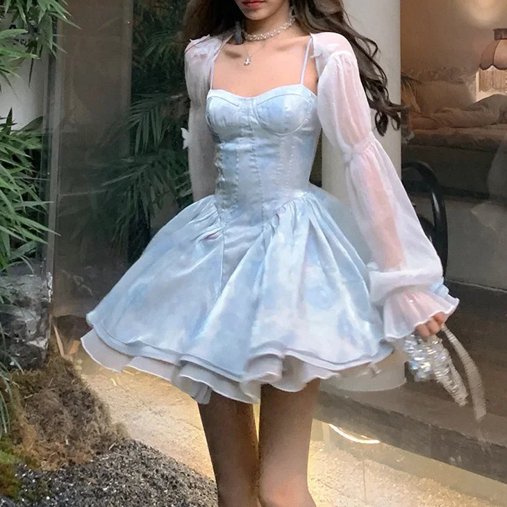 Beautiful Shimmer Tie Dye Princess Fairy Dress Purple Blue