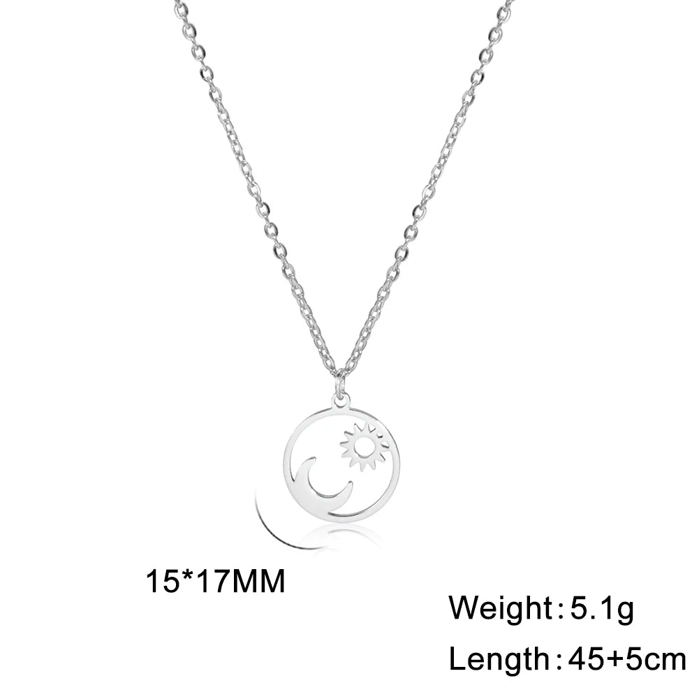 Sun Moon Pendant Chain Necklace Stainless Steel Bohemian Choker Necklace Pagan