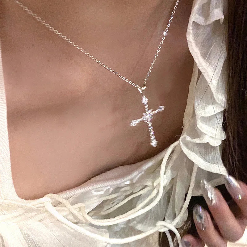 Gothic Victorian Punk Crystal Cross Pendant Necklace Gothic Chain