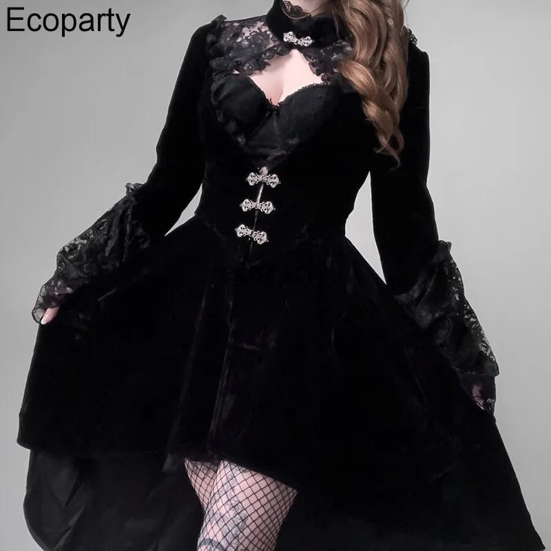 Black Gothic Velvet Lace Victorian Dress Coat