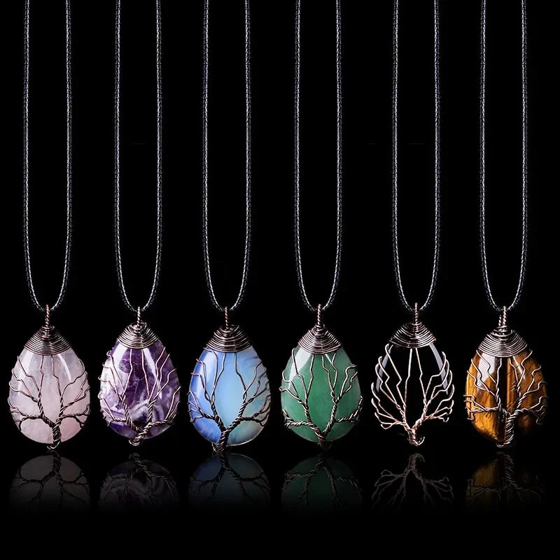 Natural Crystal Rose Quartz Tree Amethyst Pendant Jewelry