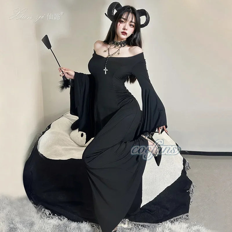Long Black Gothic Maxi Dress Costume