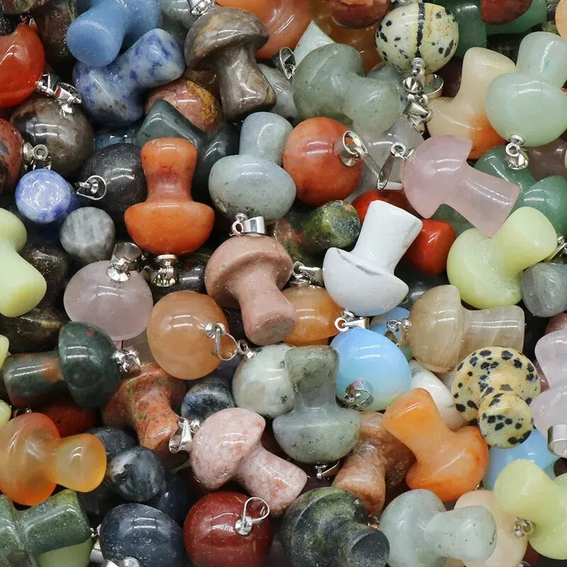 7pcs/Set 15x20mm Natural Stone Mushroom Shape Pendant Agate Quartz Opal Charms for Jewelry Making DIY Necklace Bracelet Earrings
