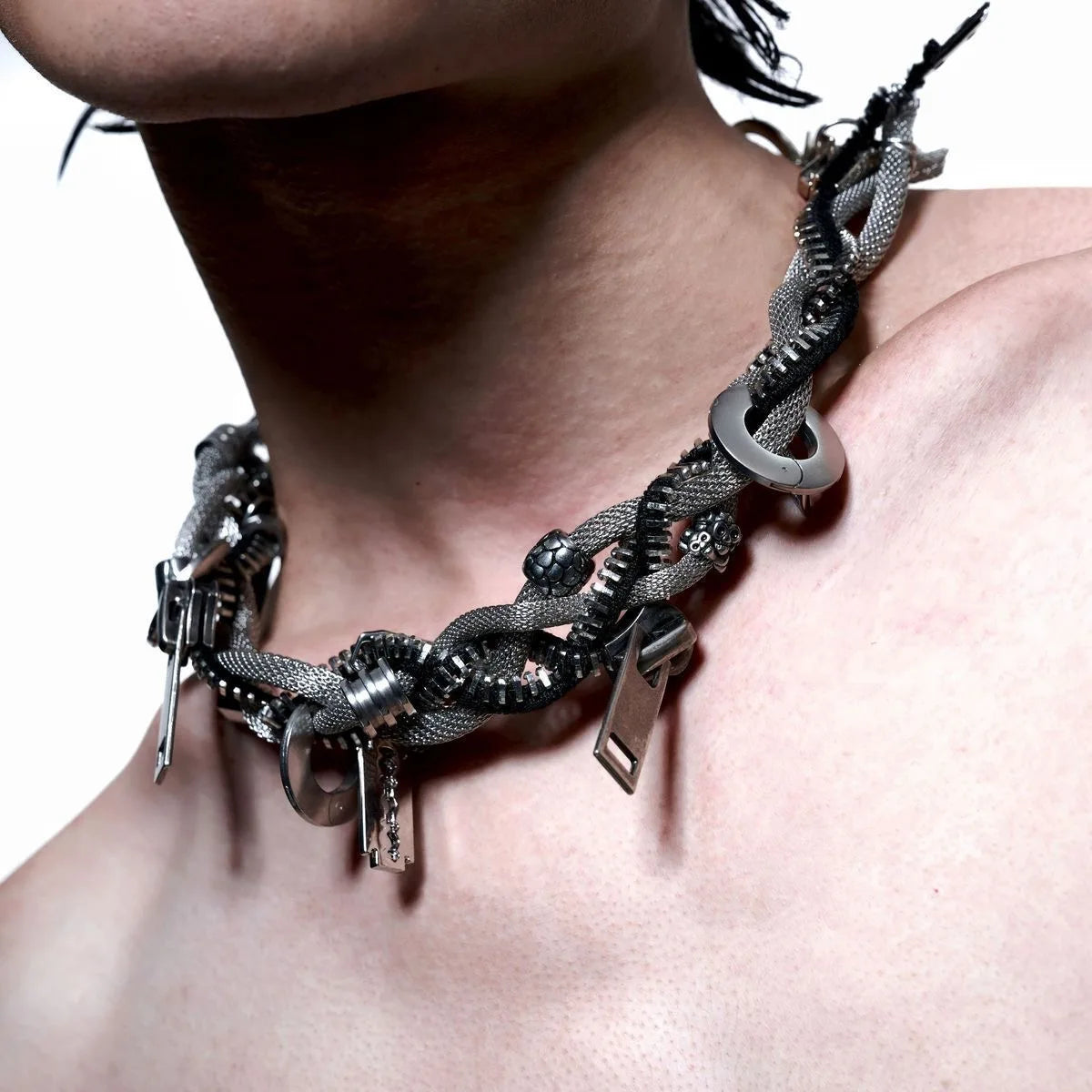 Punk zip chain, necklace, handbag chain, three in one fashion accessory