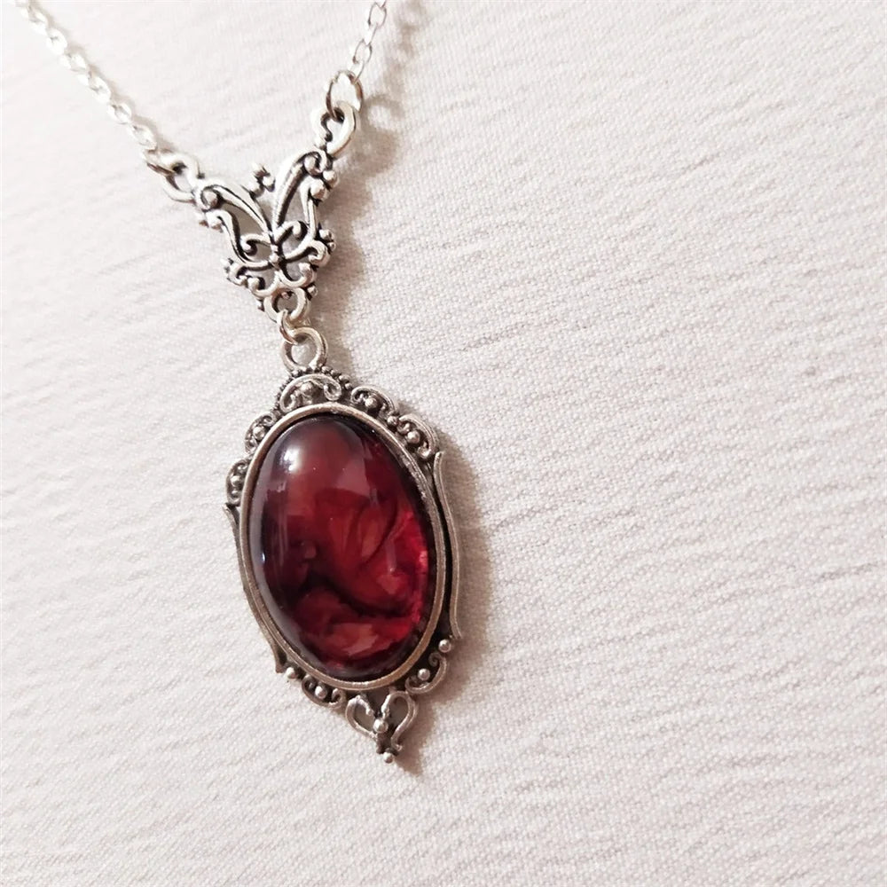 Oval Gothic Victorian Cameo Picture Pendant Necklace