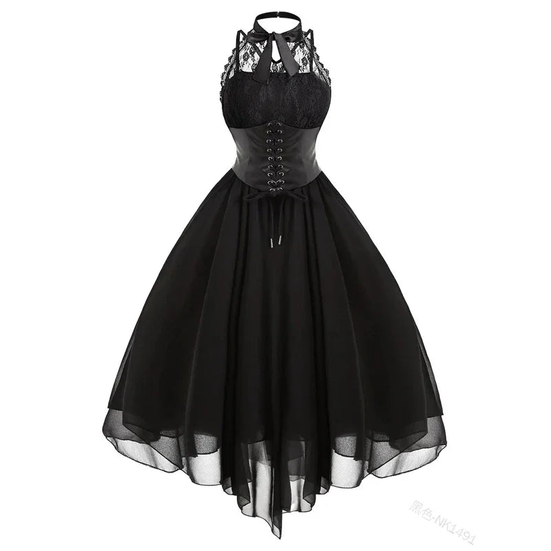 Black Gothic Ballerina Vintage 1950s Lace Prom Dress