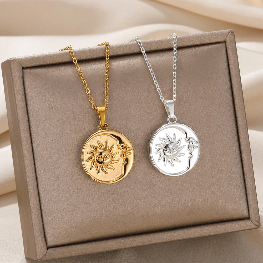 Sun Moon Pendant Clavicle Chain Bohemian Pagan Necklace