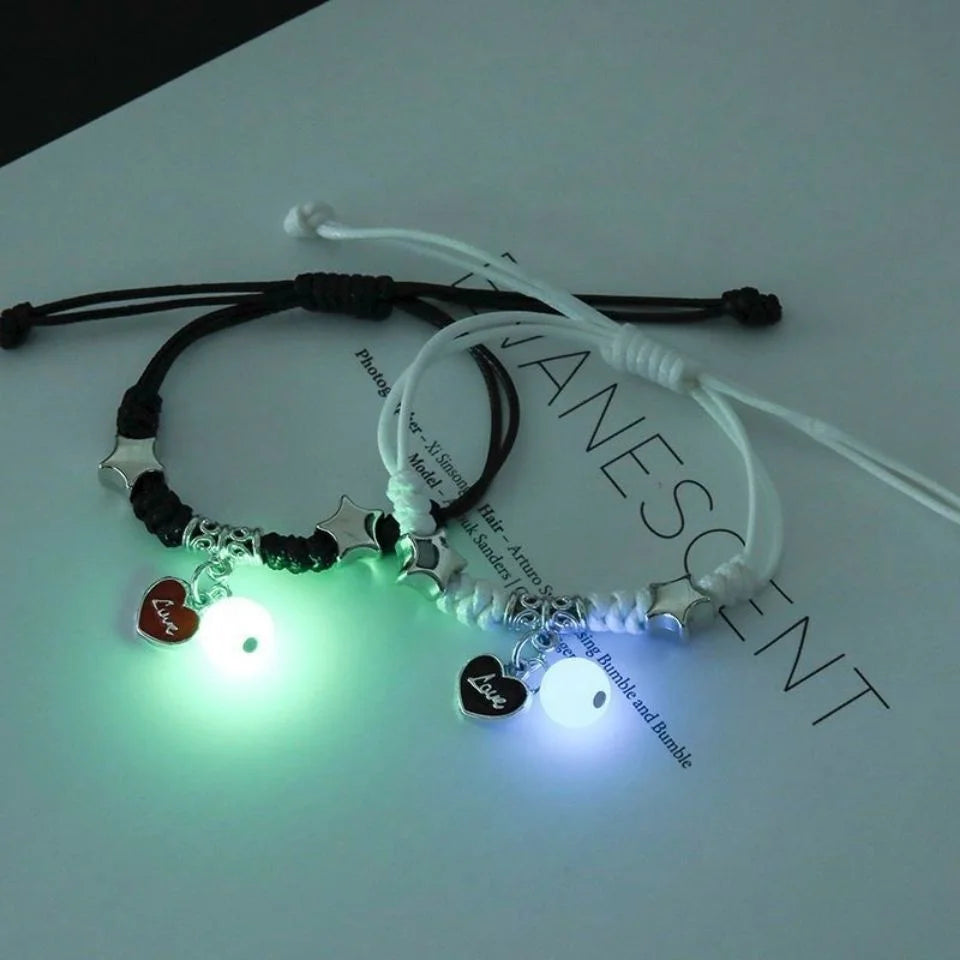 Glow in the Dark Luminous Bracelet Pair Friendship Star Pendant Charm