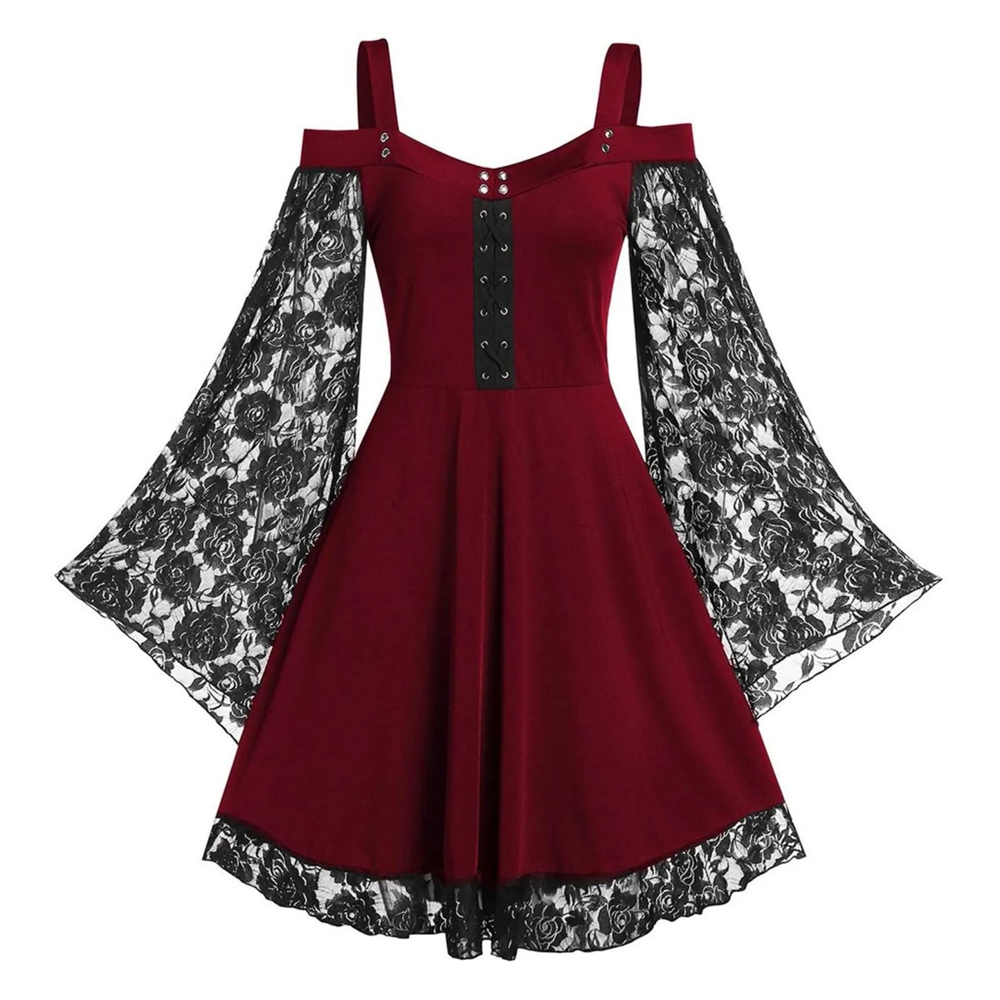 Gothic Lace Sleeve Flared Skater Dress