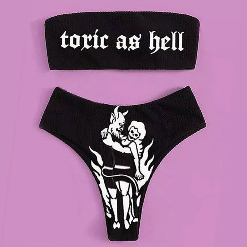 Sexy Black Gothic Boobtube Strapless Bikini Swimwear