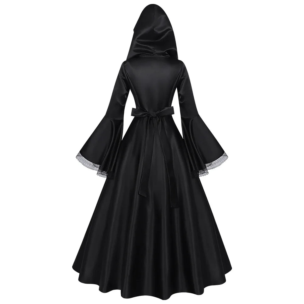 Medieval Pagan Witch Dark Gothic Hooded Long Dress Costume Gown